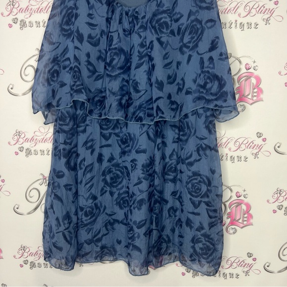 Angela silk tank top made in Italy blue roses tiered ruffle frill stunning shirt - Picture 5 of 6